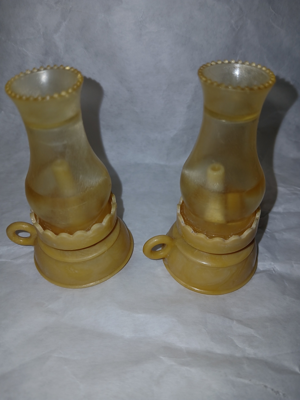 Vintage Kids Toy Lantern Pair in Amber Yellow Bakalite Plastic Rare